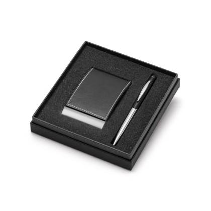 КОМПЛЕКТ ХИМИКАЛКА+КУТИЯ ЗА ВИЗИТКИ 93323, ЧЕРНИ