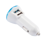 МОЩНО ЗАРЯДНО ЗА АВТОМОБИЛ С ДВА ИЗХОДА, БЯЛО + СИНЬО