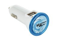 МОЩНО ЗАРЯДНО ЗА АВТОМОБИЛ С ДВА ИЗХОДА, БЯЛО + СИНЬО