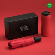 КОМПЛЕКТ СГЪВАЕМ АВТ. ЧАДЪР + ТЕРМОЧАША, ЧЕРВЕН